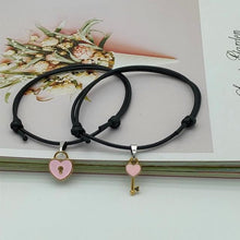 Load image into Gallery viewer, 2 pcs Set Couple Trendy Bracelet For Friend Lock Key Design Black Color Rope Couple Bracelets For Women Men Attraction Matching Bracelet Gifts For Boyfriend Girlfriend Best Friend Eternal Love Charms Adjustable Jewelry
