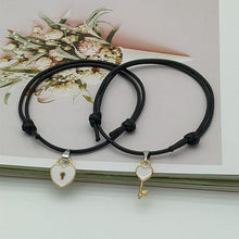 Load image into Gallery viewer, 2 pcs Set Couple Trendy Bracelet For Friend Lock Key Design Black Color Rope Couple Bracelets For Women Men Attraction Matching Bracelet Gifts For Boyfriend Girlfriend Best Friend Eternal Love Charms Adjustable Jewelry
