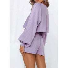 Load image into Gallery viewer, 2-Piece: Knit Outfits Puff Sleeve Crop Top Shorts Set Sweater Sweatsuit
