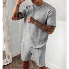 Load image into Gallery viewer, 2-Piece Set: Crew Neck Striped Athleisure Short Sleeve

