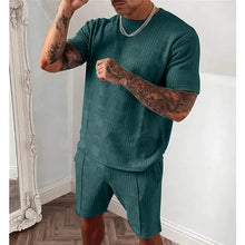 Load image into Gallery viewer, 2-Piece Set: Crew Neck Striped Athleisure Short Sleeve
