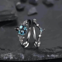 Load image into Gallery viewer, 2-Piece Set: Gothic Black &amp; Golden Engagement Ring Set with Pear-Shaped Cubic Zirconia
