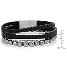 Load image into Gallery viewer, 2-Piece Set: Men's Layered Black Leather, Stainless Steel and Hematite Beads Bracelet
