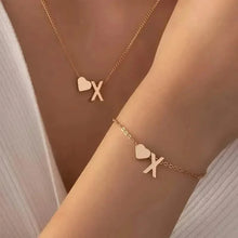 Load image into Gallery viewer, 2-Piece Set: Metal Heart And English Letter Necklace And Bracelet
