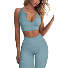 Load image into Gallery viewer, 2-Piece Set: Ribbed Seamless Crop Tank High Waist Yoga Leggings
