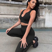Load image into Gallery viewer, 2-Piece Set: Ribbed Seamless Crop Tank High Waist Yoga Leggings
