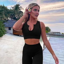 Load image into Gallery viewer, 2-Piece Set: Ribbed Seamless Crop Tank High Waist Yoga Leggings
