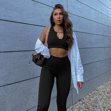 Load image into Gallery viewer, 2-Piece Set: Ribbed Seamless Crop Tank High Waist Yoga Leggings
