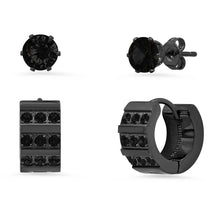 Load image into Gallery viewer, 2-Piece Set: Stainless Steel and Simulated Diamond Cross Studs/Huggie Earrings
