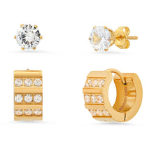 Load image into Gallery viewer, 2-Piece Set: Stainless Steel and Simulated Diamond Cross Studs/Huggie Earrings
