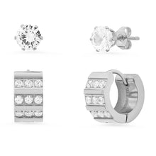 Load image into Gallery viewer, 2-Piece Set: Stainless Steel and Simulated Diamond Cross Studs/Huggie Earrings
