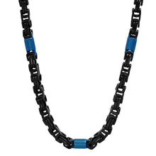 Load image into Gallery viewer, 2-Piece Set: Two Tone Black and Blue Byzantine Mens Bracelet and Necklace
