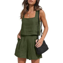 Load image into Gallery viewer, 2-Piece Set: Women's Lounge Matching Sets Linen Shorts Crop Tops
