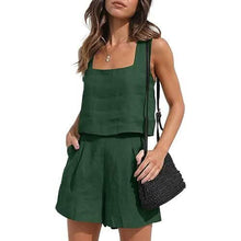 Load image into Gallery viewer, 2-Piece Set: Women's Lounge Matching Sets Linen Shorts Crop Tops
