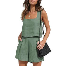 Load image into Gallery viewer, 2-Piece Set: Women's Lounge Matching Sets Linen Shorts Crop Tops
