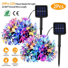 Load image into Gallery viewer, 2-Pieces: Solar Power String Lights 50 LED Beads Fairy Sakura Flower
