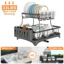 Load image into Gallery viewer, 2-Tier Dish Rack Drainer Organizer Set with Utensil Cup Holder Rack Swivel Spout
