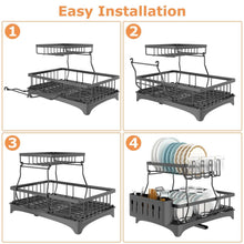 Load image into Gallery viewer, 2-Tier Dish Rack Drainer Organizer Set with Utensil Cup Holder Rack Swivel Spout
