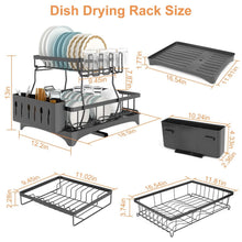 Load image into Gallery viewer, 2-Tier Dish Rack Drainer Organizer Set with Utensil Cup Holder Rack Swivel Spout
