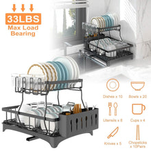 Load image into Gallery viewer, 2-Tier Dish Rack Drainer Organizer Set with Utensil Cup Holder Rack Swivel Spout
