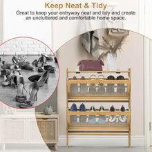 Load image into Gallery viewer, 2-Tier Shoe Cabinet with 2 Flip Drawers Slim Bamboo Rack Narrow Shoe Organizer
