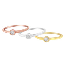 Load image into Gallery viewer, Tri-Color 14K Gold Plated .925 Sterling Silver 1/6 Cttw Round Miracle-Set Diamond Stacking Promise Ring Set (J-K Color, I1-I2 Clarity) - Size 7
