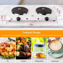 Load image into Gallery viewer, 2000W Portable Double Electric Burner
