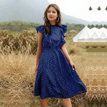 Load image into Gallery viewer, New Summer Dot Print Dress Women Casual Butterfly Sleeve Ruffles Medium Long Chiffon Dress - Summer Fashion Dresses
