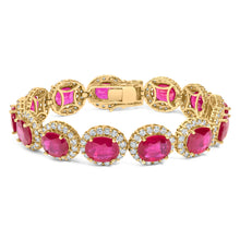 Load image into Gallery viewer, 14K Yellow Gold 6 2/5 Cttw Diamond and 34.0 Cttw Oval Red Ruby Halo Link Bracelet (I-J Color, SI1-SI2 Clarity) - 7.25" Inches
