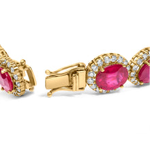 Load image into Gallery viewer, 14K Yellow Gold 6 2/5 Cttw Diamond and 34.0 Cttw Oval Red Ruby Halo Link Bracelet (I-J Color, SI1-SI2 Clarity) - 7.25" Inches
