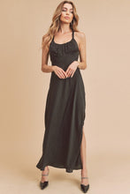 Load image into Gallery viewer, Ruched Side Slit Cutout Back Maxi Cami Dress For Women – Elegant, Romantic &amp; Alluring with Flattering Fit and Glamorous Details
