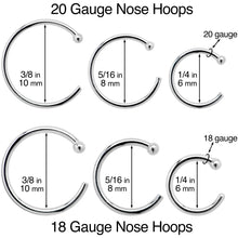 Load image into Gallery viewer, 20G 3/8 Solid 18K Yellow Gold Nose Hoop
