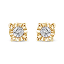 Load image into Gallery viewer, 10K Yellow Gold Plated .925 Sterling Silver 1/10 Cttw Round Brilliant-Cut Diamond Miracle-Set Stud Earrings (J-K Color, I3 Clarity)
