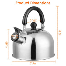 Load image into Gallery viewer, 2.1 Quarts Stainless Steel Whistling Tea Kettle Stovetop Induction Gas Teapot
