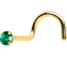 Load image into Gallery viewer, Solid 14k Yellow Gold 2mm Emerald Cubic Zirconia Solitaire Nose Ring
