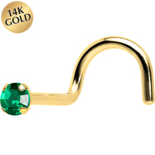 Load image into Gallery viewer, Solid 14k Yellow Gold 2mm Emerald Cubic Zirconia Solitaire Nose Ring
