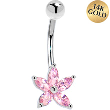 Load image into Gallery viewer, 16G Solid 14k White Gold Pink Cubic Zirconia Lily Belly Ring
