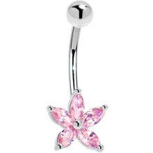 Load image into Gallery viewer, 16G Solid 14k White Gold Pink Cubic Zirconia Lily Belly Ring

