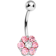 Load image into Gallery viewer, Solid 14k White Gold Pink Cubic Zirconia Flower Belly Ring

