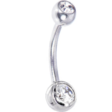 Load image into Gallery viewer, 16G Solid 14k White Gold Cubic Zirconia Double Gem Belly Ring
