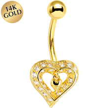 Load image into Gallery viewer, 16G Solid 14K Yellow Gold Cubic Zirconia CHARMING HEART Belly Ring
