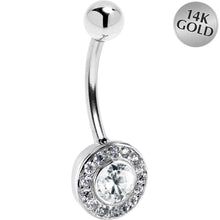 Load image into Gallery viewer, 16G Solid 14K White Gold Cubic Zirconia ROUND Belly Ring
