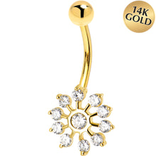 Load image into Gallery viewer, 16G Solid 14K Yellow Gold Cubic Zirconia PEACOCK Belly Ring
