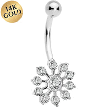 Load image into Gallery viewer, 16G Solid 14K White Gold Cubic Zirconia PEACOCK Belly Ring
