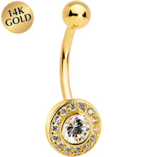 Load image into Gallery viewer, 16G Solid 14K Yellow Gold Cubic Zirconia Round Belly Ring
