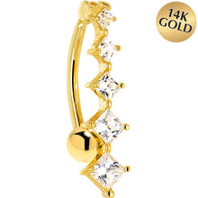 Load image into Gallery viewer, 16G Solid 14K Yellow Gold TOP MOUNT Cubic Zirconia SQUARE JOURNEY Belly Ring
