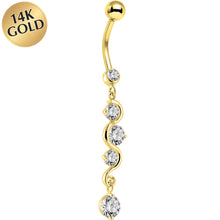 Load image into Gallery viewer, 16G Solid 14K Yellow Gold Scroll Delight Cubic Zirconia Belly Ring
