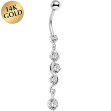 Load image into Gallery viewer, 16G Solid 14K White Gold Scroll Delight Cubic Zirconia Belly Ring
