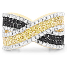 Load image into Gallery viewer, 14K Yellow Gold Plated 1.58 Carat Genuine Black Diamond, White Diamond &amp; Yellow Diamond .925 Sterling Silver Ring
