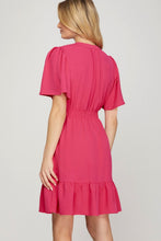Load image into Gallery viewer, Ruffled Hem Notched Flutter Sleeve Mini Dress For Women Feminine and Playful Mini Dress with Ruffled Hem and Notched Flutter Sleeves for a Romantic Look
